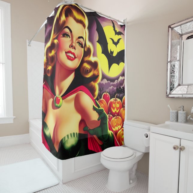 Retro Cute Vampire Pin-up Shower Curtain (In Situ)