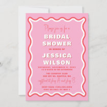 Retro Cute Wavy Pink Red Photo Bridal Shower  Invitation