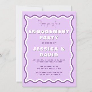 Retro Cute Wavy Purple Photo Engagement Party   Invitation