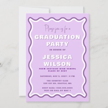Retro Cute Wavy Purple Photo Graduation  Invitation