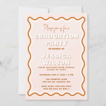 Retro Cute Wavy Terracotta Photo Graduation Invitation