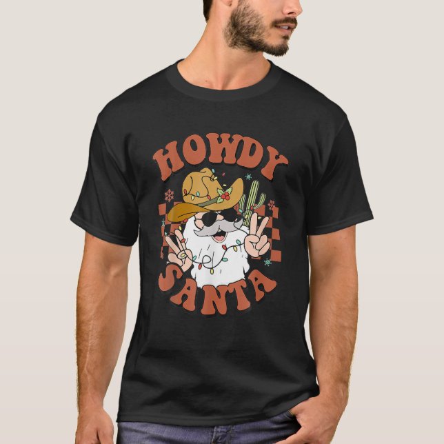 Retro Cute Western Christmas Howdy Santa Funny Xma T-Shirt (Front)