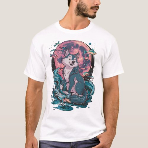 Retro Cute Wolf _ Japanese Cartoon Style T_Shirt