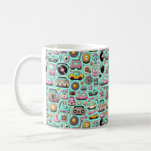 Retro Cuties: Whimsical Pastel Coffee Mug