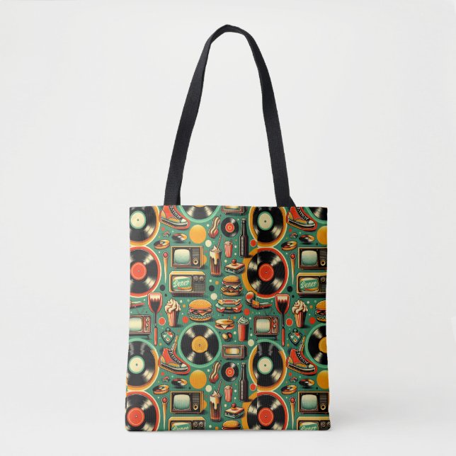 Retro Cuties: Whimsical Pastel Tote Bag (Front)
