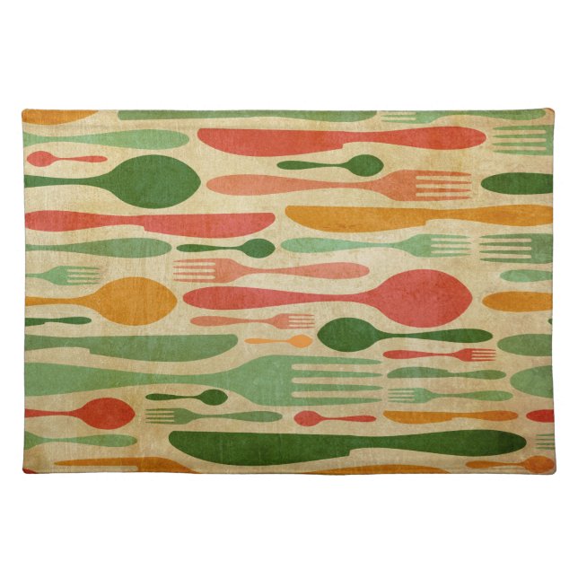Retro cutlery pattern background placemat (Front)