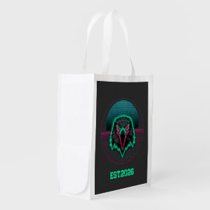 Retro Cyberpunk Geometric Animal Neon Art Graphic Grocery Bag