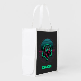 Retro Cyberpunk Geometric Animal Neon Art Graphic Grocery Bag