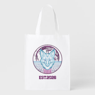 Retro Cyberpunk Geometric Fox Neon Art Graphic Grocery Bag