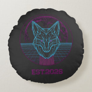 Retro Cyberpunk Geometric Fox Neon Art Graphic Round Pillow