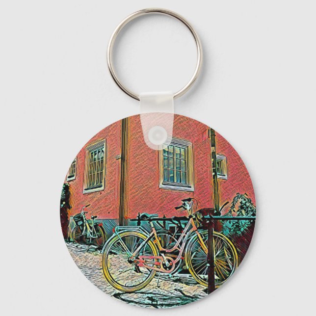 Retro cycling artwork keychain (Front)