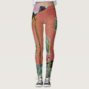 Retro cycling artwork leggings
