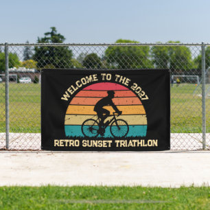 Retro Cycling Sunset Custom Triathlon Banner