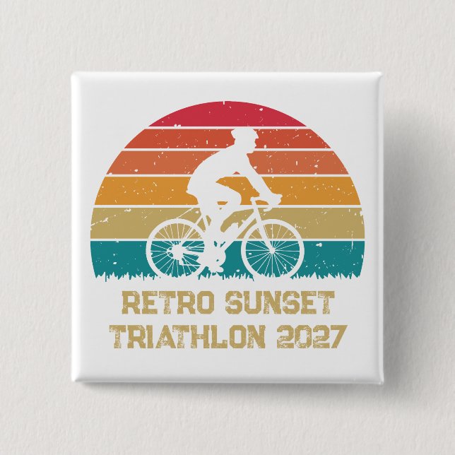 Retro Cycling Sunset Custom Triathlon Button (Front)