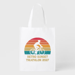 Retro Cycling Sunset Custom Triathlon Grocery Bag