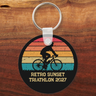 Retro Cycling Sunset Custom Triathlon Keychain