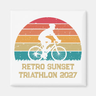 Retro Cycling Sunset Custom Triathlon Magnet
