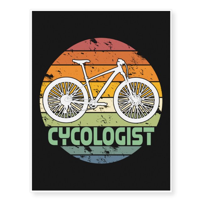 Retro Cycologist Funny Cyclist Mountain Bike Rider Temporary Tattoos (Front)