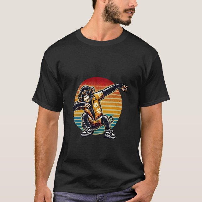 Retro Dab Dancing Chimpanzee Monkey with Sunglasse T-Shirt (Front)