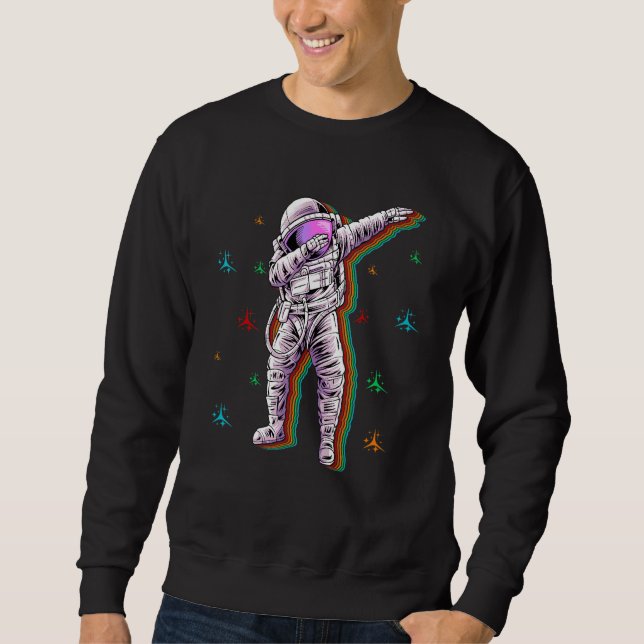 Retro Dabbing Astronaut Spaceman Planet Outer Spac Sweatshirt (Front)