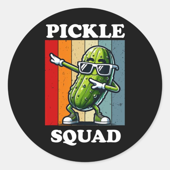 Retro Dabbing Pickle Dancing Cucumber Pickle Squad Classic Round Sticker (Front)