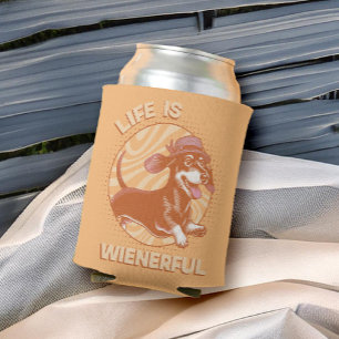 Retro Dachshund "Life is Wienerful" Cute Funny Can Cooler