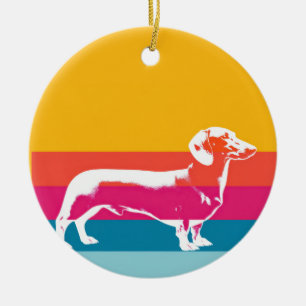 Retro Dachshund Silhouette – Colorful Pop Dog Art Ceramic Ornament