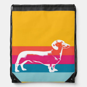 Retro Dachshund Silhouette – Colorful Pop Dog Art Drawstring Bag