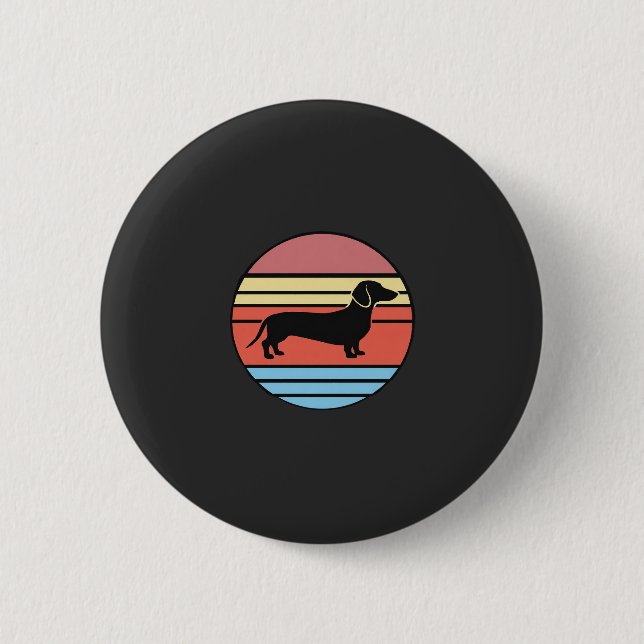 Retro Dachshund Sunset Vector Button (Front)