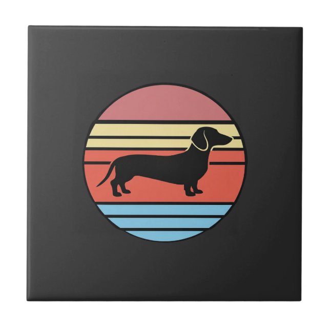 Retro Dachshund Sunset Vector Ceramic Tile (Front)