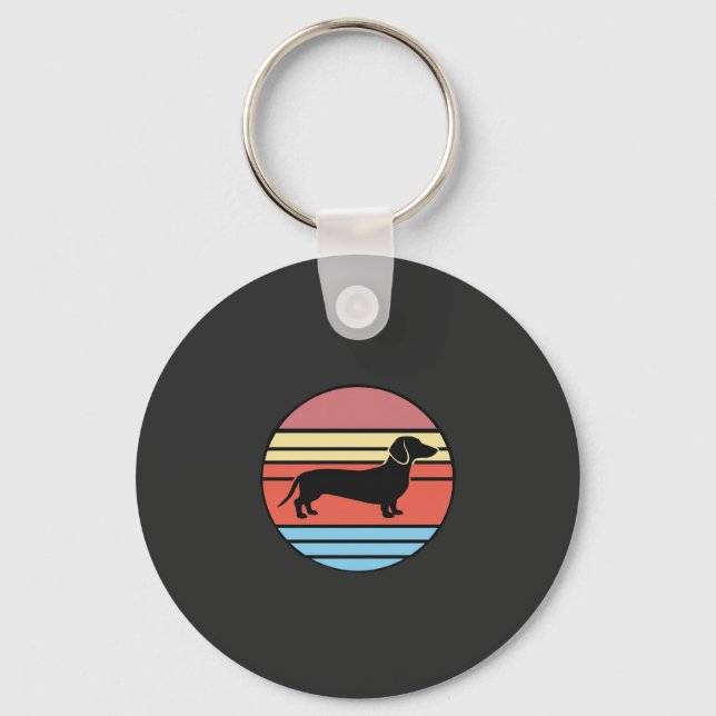 Retro Dachshund Sunset Vector Keychain (Front)