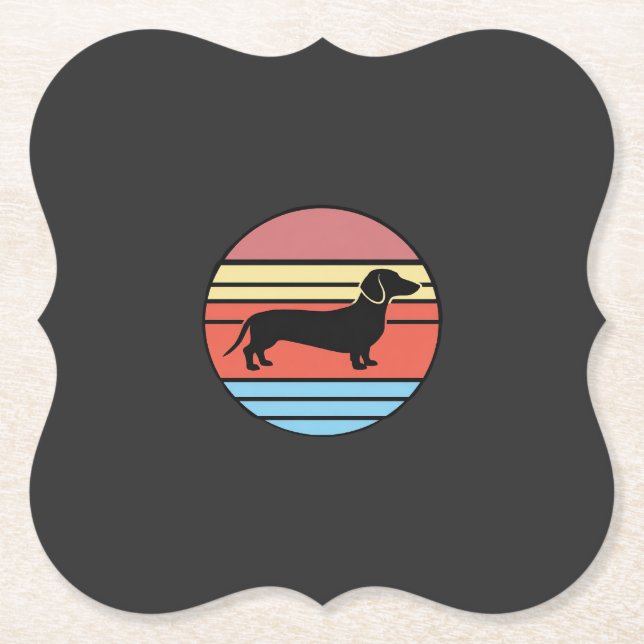 Retro Dachshund Sunset Vector Paper Coaster (Front)