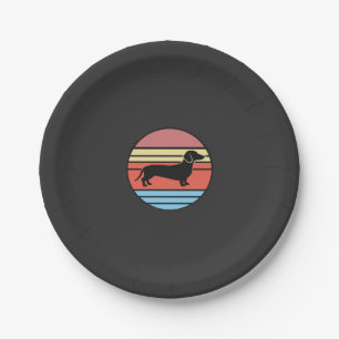 Retro Dachshund Sunset Vector Paper Plates