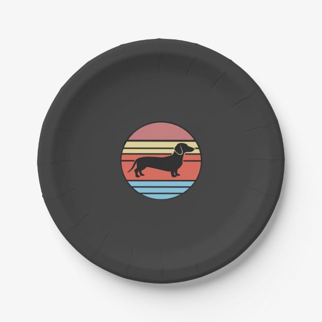 Retro Dachshund Sunset Vector Paper Plates (Front)