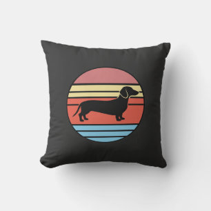 Retro Dachshund Sunset Vector Throw Pillow