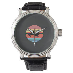 Retro Dachshund Sunset Vector Watch