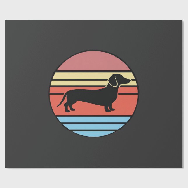Retro Dachshund Sunset Vector Wrapping Paper (Flat)