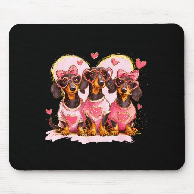 Retro Dachshund With Heart Sungles Valentine's Day Mouse Pad (Front)