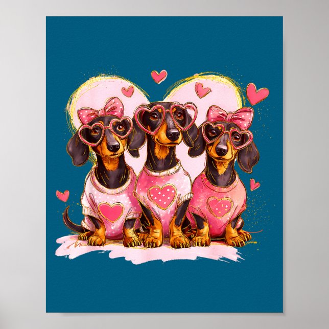 Retro Dachshund With Heart Sungles Valentine's Day Poster (Front)