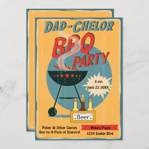 Retro Dad-Chelor BBQ Party Baby Shower Invitation
