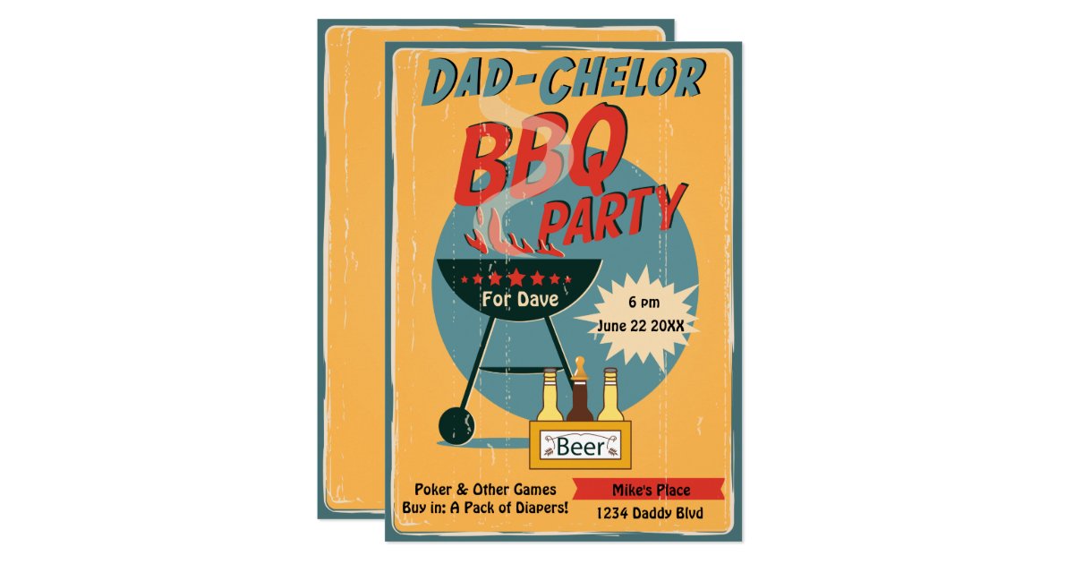 Retro Dad Chelor Bbq Party Baby Shower Invitation Zazzle Com