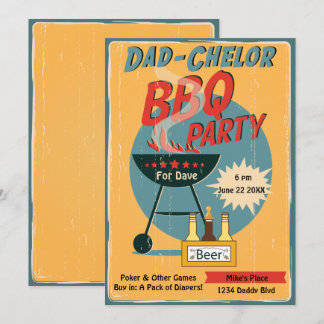 Retro Dad-Chelor BBQ Party Baby Shower Invitation