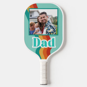 Retro Dad custom photo, teal blue with stripes Pickleball Paddle