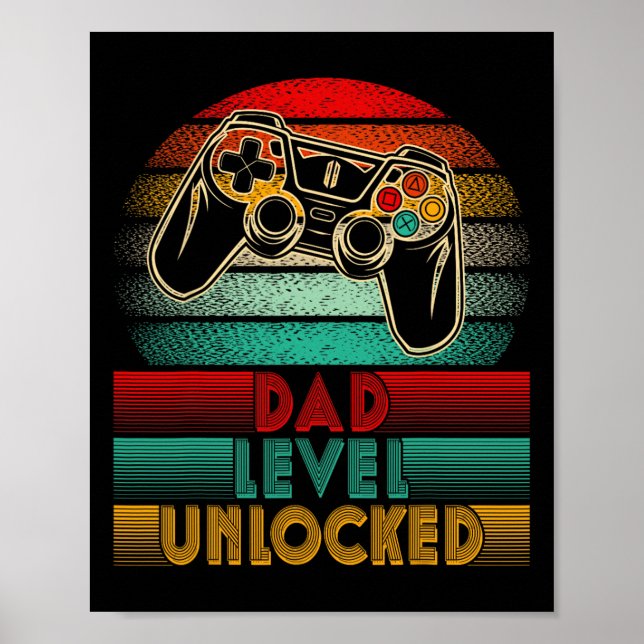 Retro Dad Level Unlocked New Dad Controller Father Poster (Front)
