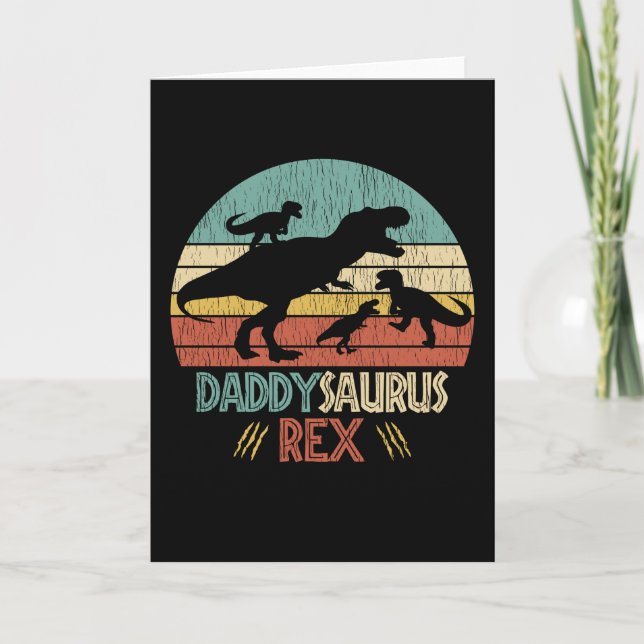 Retro Daddy Saurus Rex Dinosaur Dad Humor Gift Card (Front)