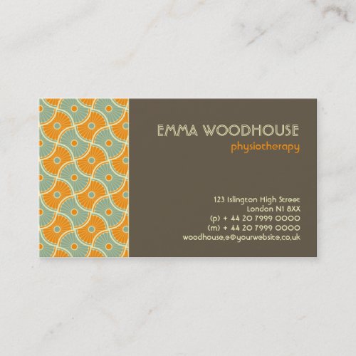 Retro!Dahlia Brown, Orange and Aqua Business Card Template
