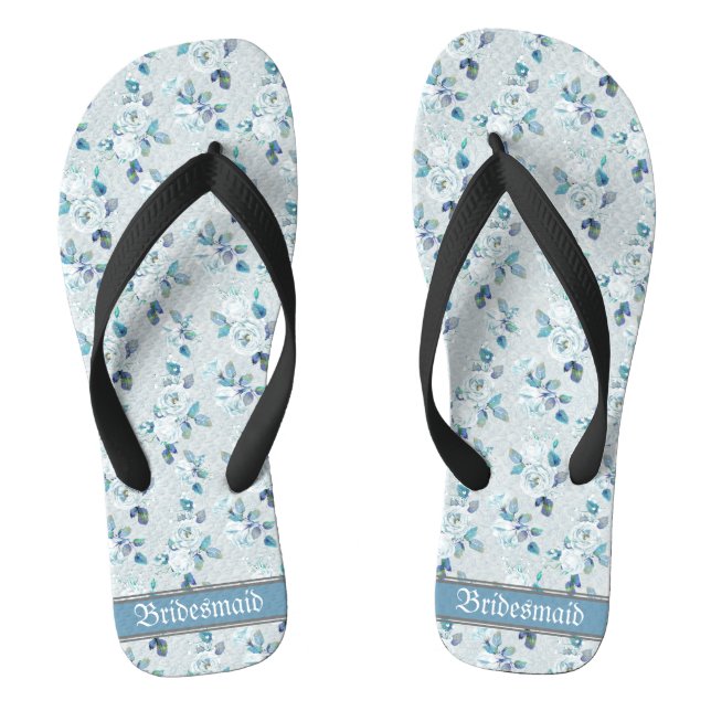 Retro Dainty Pastel Florals Wedding Bridesmaid Flip Flops (Footbed)
