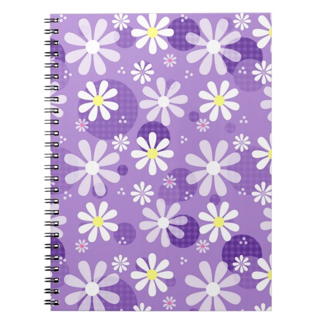 Retro Daisies and Purple Polka Dots Notebook (Front)