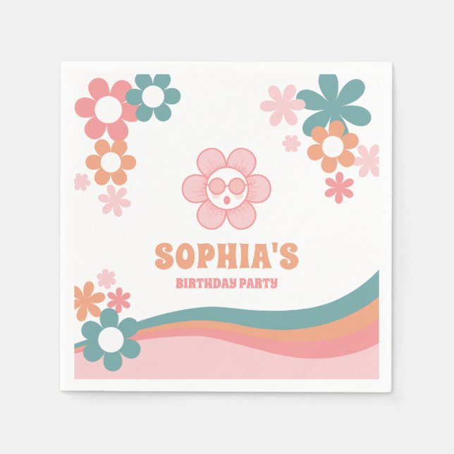 Retro Daisies Birthday Party Napkins (Front)