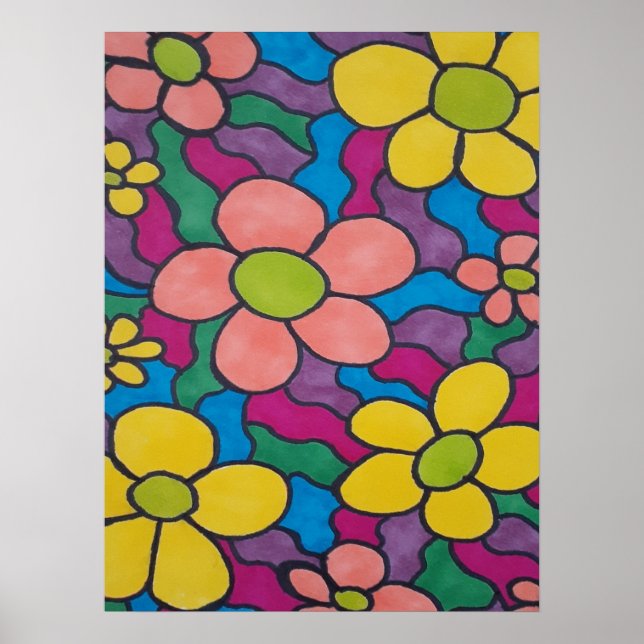 Retro Daisies Colorful Print  (Front)